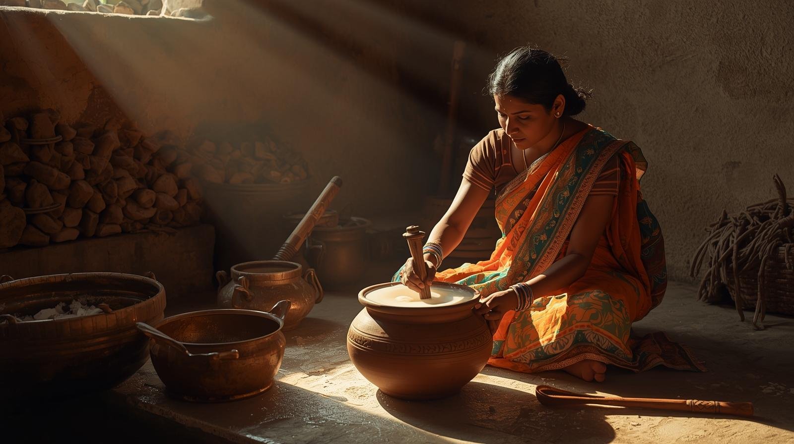 Traditional Bilona churning process